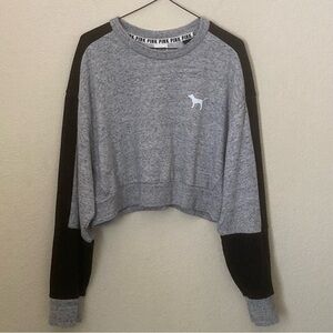 Pink Victoria's Secret Heathered Colorblock Cropped Sweatshirt Pullover